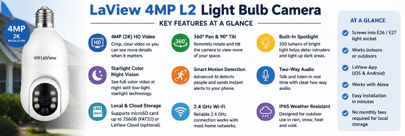 LaView 4MP Bulb Security Camera – Key Features at a Glance