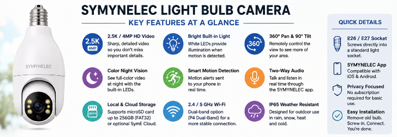 SYMYNELEC Light Bulb Camera – Key Features at a Glance