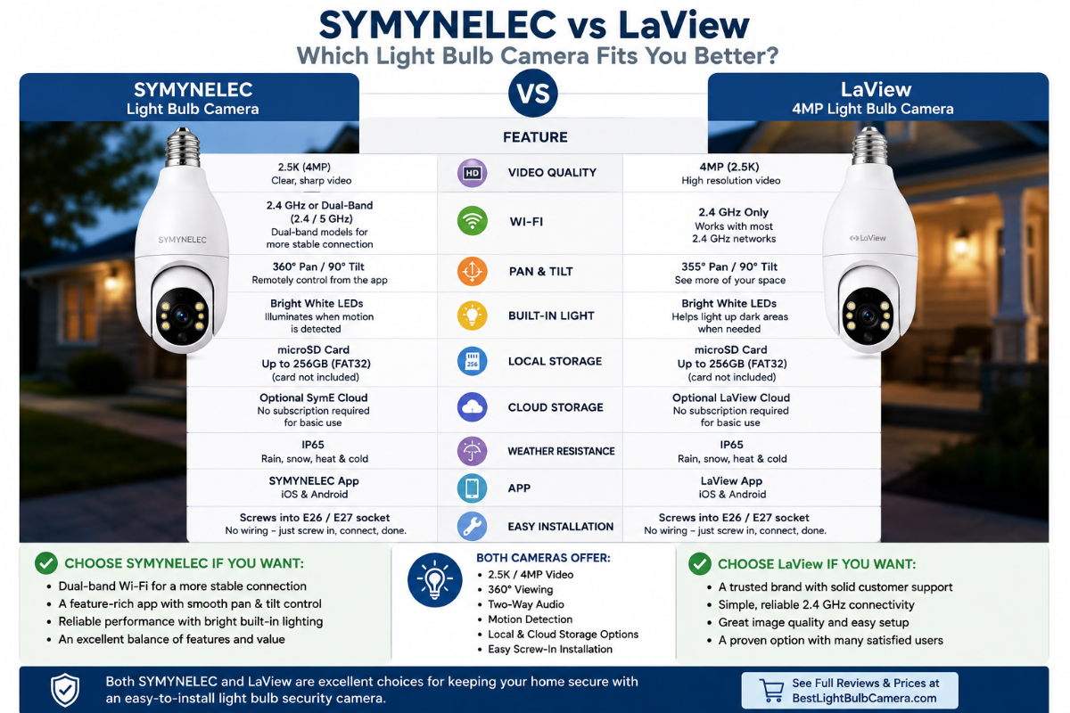 SYMYNELEC vs LaView – Which Light Bulb Camera Fits You Better
