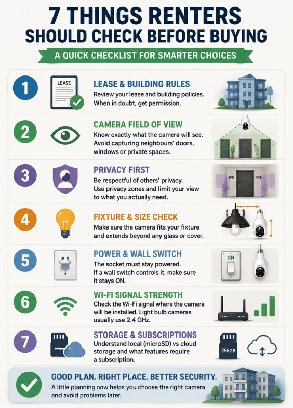 Apartment Camera Checklist - Lease, Privacy, Location, Power, Wi-Fi