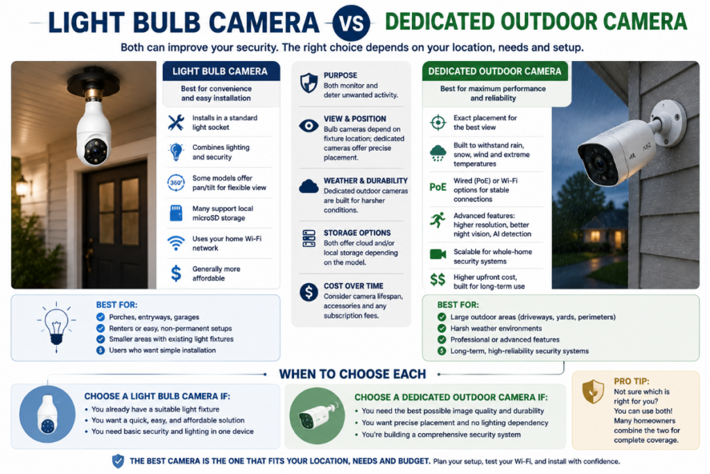 Light Bulb Camera vs Dedicated Outdoor Camera