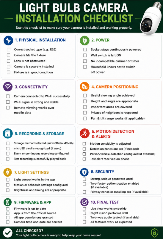 Light Bulb Camera Installation Checklist