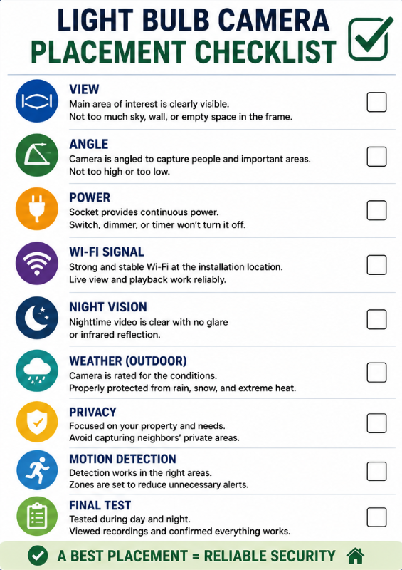 Light Bulb Camera Placement Checklist