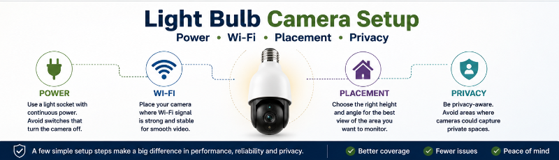 Light Bulb Camera Setup – Power • Wi-Fi • Placement • Privacy